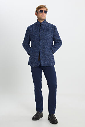 Yünlü Standart Fit Normal Kesim Dik Yaka Yan Cepli Mont