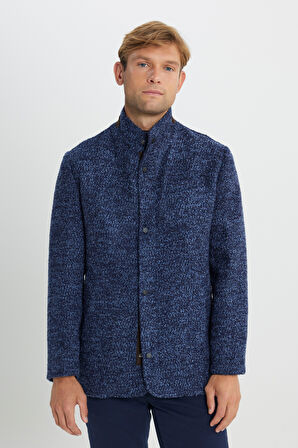 Yünlü Standart Fit Normal Kesim Dik Yaka Yan Cepli Mont