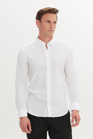 %100 Pamuk Slim Fit Dar Kesim Düğmeli Yaka Oxford Gömlek