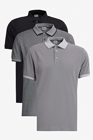 Slim Fit Dar Kesim 3 'lü Kıvrılmaz Polo Yaka Tişört