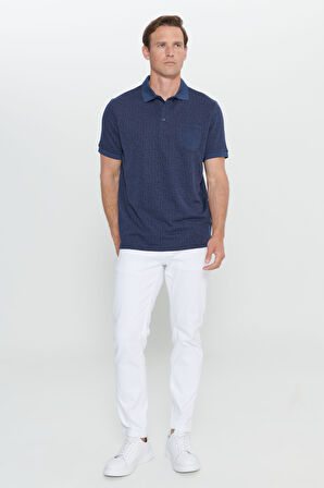 Comfort Fit Rahat Kesim Polo Yaka Jakarlı Tişört