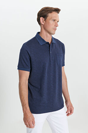 Comfort Fit Rahat Kesim Polo Yaka Jakarlı Tişört