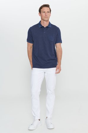 Comfort Fit Rahat Kesim Polo Yaka Jakarlı Tişört