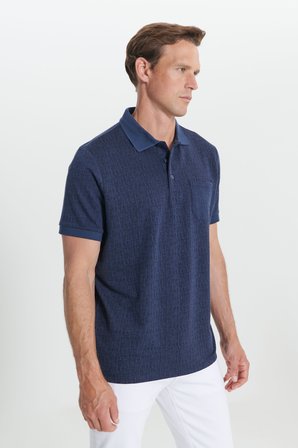 Comfort Fit Rahat Kesim Polo Yaka Jakarlı Tişört
