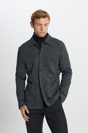 Comfort Fit Rahat Kesim Gömlek Yaka Desenli Torba Cepli Ceket