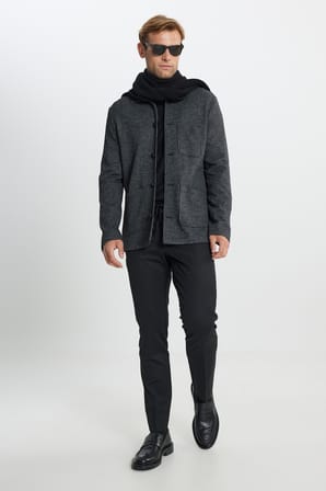 Comfort Fit Rahat Kesim Gömlek Yaka Desenli Torba Cepli Ceket