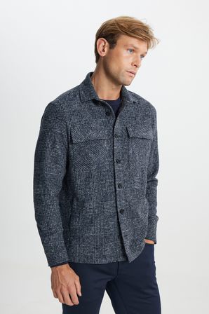 Yünlü Comfort Fit Gömlek Yaka Çift Kapak Cepli Ceket