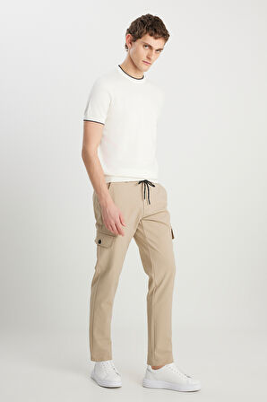 Slim Fit Dar Kesim Beli Bağlamalı Kargo Cepli Jogger Pantolon