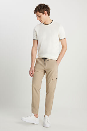 Slim Fit Dar Kesim Beli Bağlamalı Kargo Cepli Jogger Pantolon