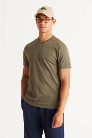 2'li Slim Fit Dar Kesim V Yaka %100 Pamuk Tişört