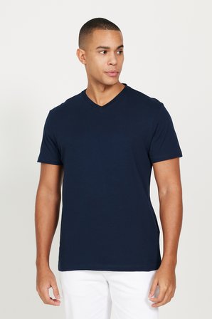 2'li Slim Fit Dar Kesim V Yaka %100 Pamuk Tişört