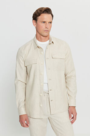 Comfort Fit Rahat Kesim Diagonal Desenli Gömlek Yaka Blazer Ceket