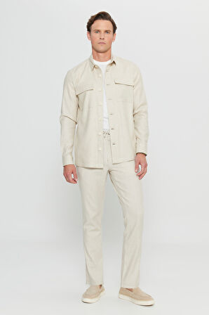 Comfort Fit Rahat Kesim Diagonal Desenli Gömlek Yaka Blazer Ceket