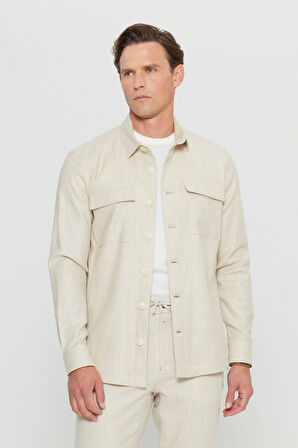 Comfort Fit Rahat Kesim Diagonal Desenli Gömlek Yaka Blazer Ceket