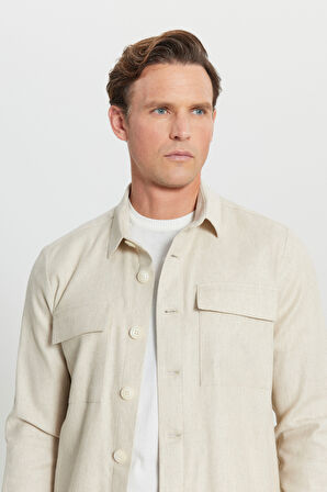 Comfort Fit Rahat Kesim Diagonal Desenli Gömlek Yaka Blazer Ceket