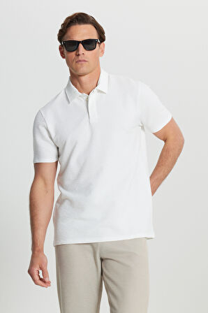 Pamuklu Slim Fit Dar Kesim Polo Yaka Jakarlı Esnek Tişört