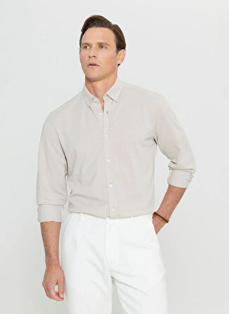 Altınyıldız Classics Slim Fit Düğmeli Yaka Bej Erkek Gömlek ACE020252157_BEJ
