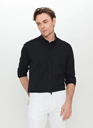 Altınyıldız Classics Slim Fit Düğmeli Yaka Siyah Erkek Gömlek ACE020252157_SYH