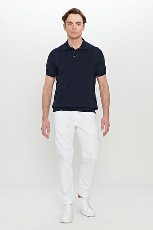 %100 Pamuk Standart Fit Normal Kesim Polo Yaka Jakarlı Triko Tişört