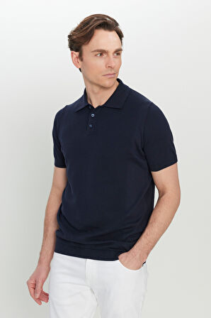 %100 Pamuk Standart Fit Normal Kesim Polo Yaka Jakarlı Triko Tişört