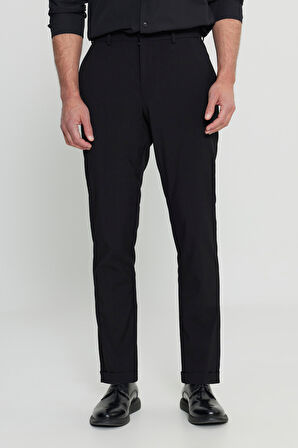 Slim Fit Dar Kesim Beli Lastikli Yan Cep Esnek Casual Pantolon