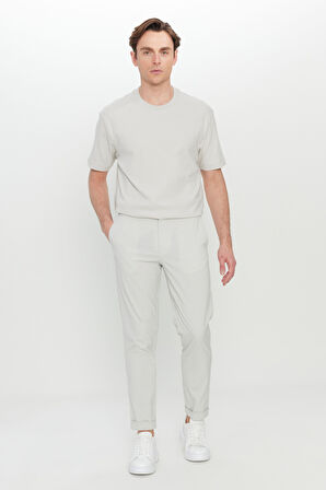 Slim Fit Dar Kesim Beli Lastikli Yan Cep Esnek Casual Pantolon