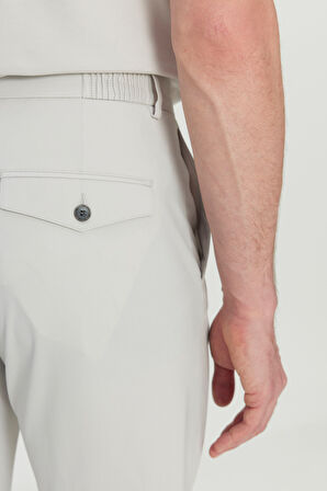 Slim Fit Dar Kesim Beli Lastikli Yan Cep Esnek Casual Pantolon