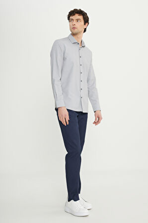 Pamuklu Oxford Slim Fit Dar Kesim Küçük İtalyan Yaka Armürlü Gömlek