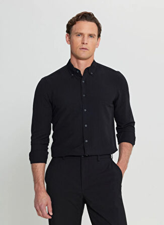 Altınyıldız Classics Slim Fit Düğmeli Yaka Siyah Erkek Gömlek ACE020252171_SYH