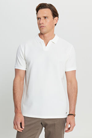 Slim Fit Dar Kesim Polo Yaka Jakarlı Esnek Tişört