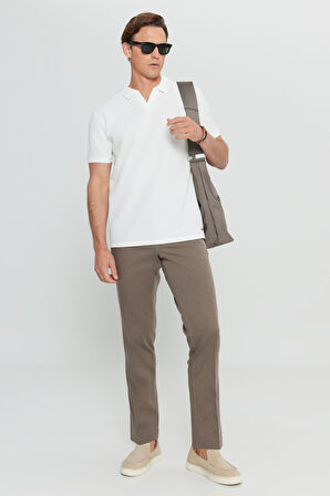 Slim Fit Dar Kesim Polo Yaka Jakarlı Esnek Tişört
