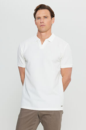 Slim Fit Dar Kesim Polo Yaka Jakarlı Esnek Tişört