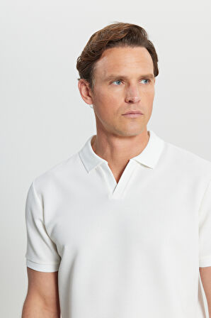 Slim Fit Dar Kesim Polo Yaka Jakarlı Esnek Tişört