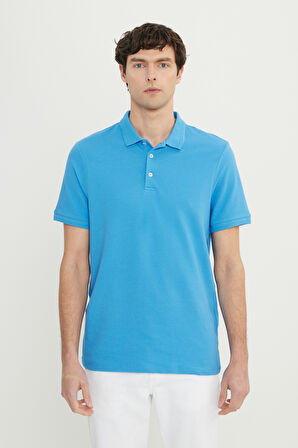 Pamuklu Slim Fit Dar Kesim Polo Yaka Jakarlı Esnek Tişört