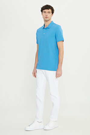 Pamuklu Slim Fit Dar Kesim Polo Yaka Jakarlı Esnek Tişört