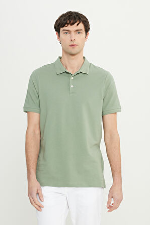 Pamuklu Slim Fit Dar Kesim Polo Yaka Jakarlı Esnek Tişört