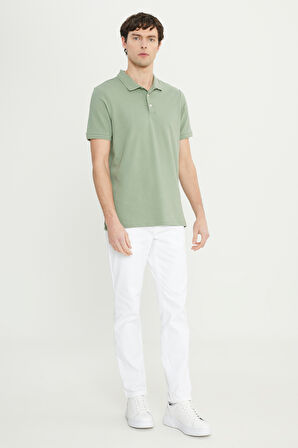 Pamuklu Slim Fit Dar Kesim Polo Yaka Jakarlı Esnek Tişört