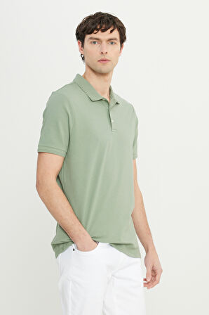 Pamuklu Slim Fit Dar Kesim Polo Yaka Jakarlı Esnek Tişört