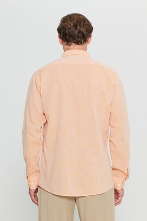 %100 Keten Comfort Fit Rahat Kesim Düğmeli Yaka Gömlek