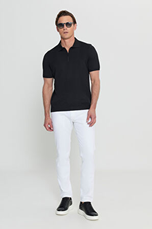 Standart Fit Normal Kesim Polo Yaka Jakarlı Triko Tişört