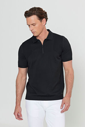 Standart Fit Normal Kesim Polo Yaka Jakarlı Triko Tişört