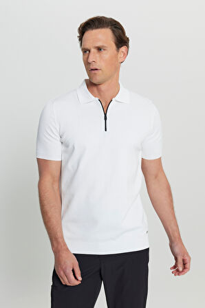 Standart Fit Normal Kesim Polo Yaka Jakarlı Triko Tişört