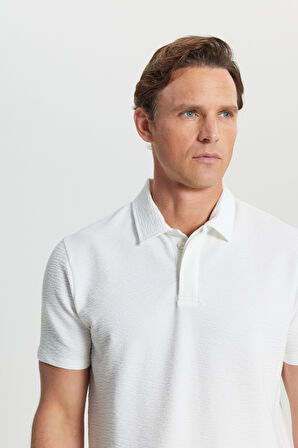 Pamuklu Slim Fit Dar Kesim Polo Yaka Jakarlı Esnek Tişört