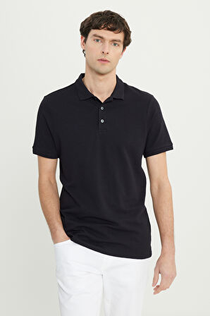 Pamuklu Slim Fit Dar Kesim Polo Yaka Jakarlı Esnek Tişört