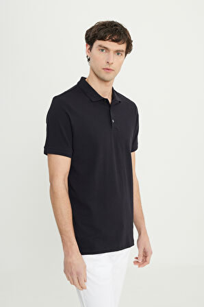 Pamuklu Slim Fit Dar Kesim Polo Yaka Jakarlı Esnek Tişört