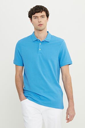 Pamuklu Slim Fit Dar Kesim Polo Yaka Jakarlı Esnek Tişört