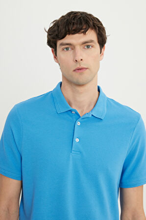 Pamuklu Slim Fit Dar Kesim Polo Yaka Jakarlı Esnek Tişört