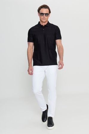 %100 Pamuk Slim Fit Dar Kesim Polo Yaka Jakarlı Triko Tişört