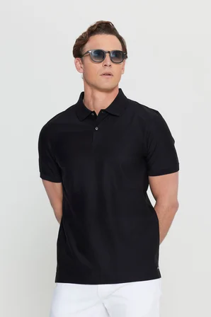 %100 Pamuk Slim Fit Dar Kesim Polo Yaka Jakarlı Triko Tişört