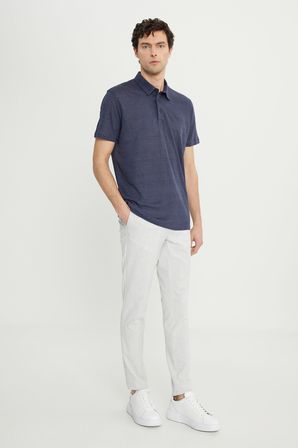 %100 Keten Slim Fit Dar Kesim Polo Yaka Tişört